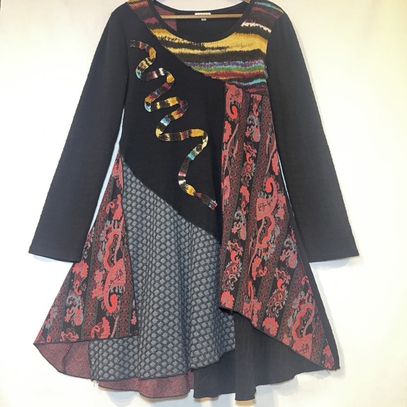 Rising International Dresses & Skirts - Women's M Boho Tunic Dress Whimsygoth Abstract Print  Sleeve Artsy Festival